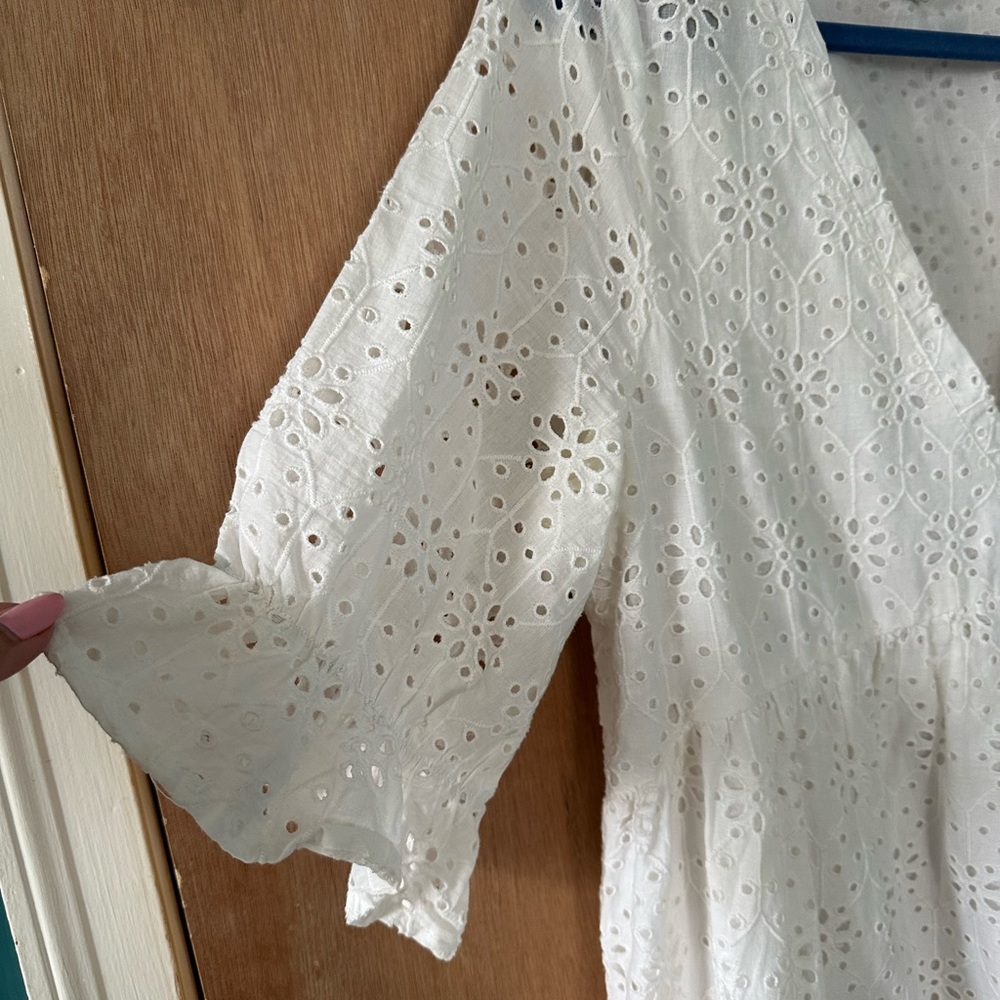 Sundance White Eyelet Embroidered Cotton Hi-Low Tiered Dress Boho Petite LG PL - Picture 3 of 6